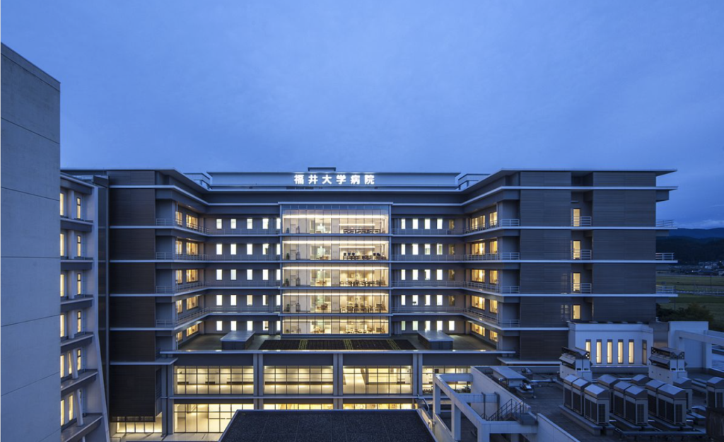 University of Fukui hospital exterior - evening